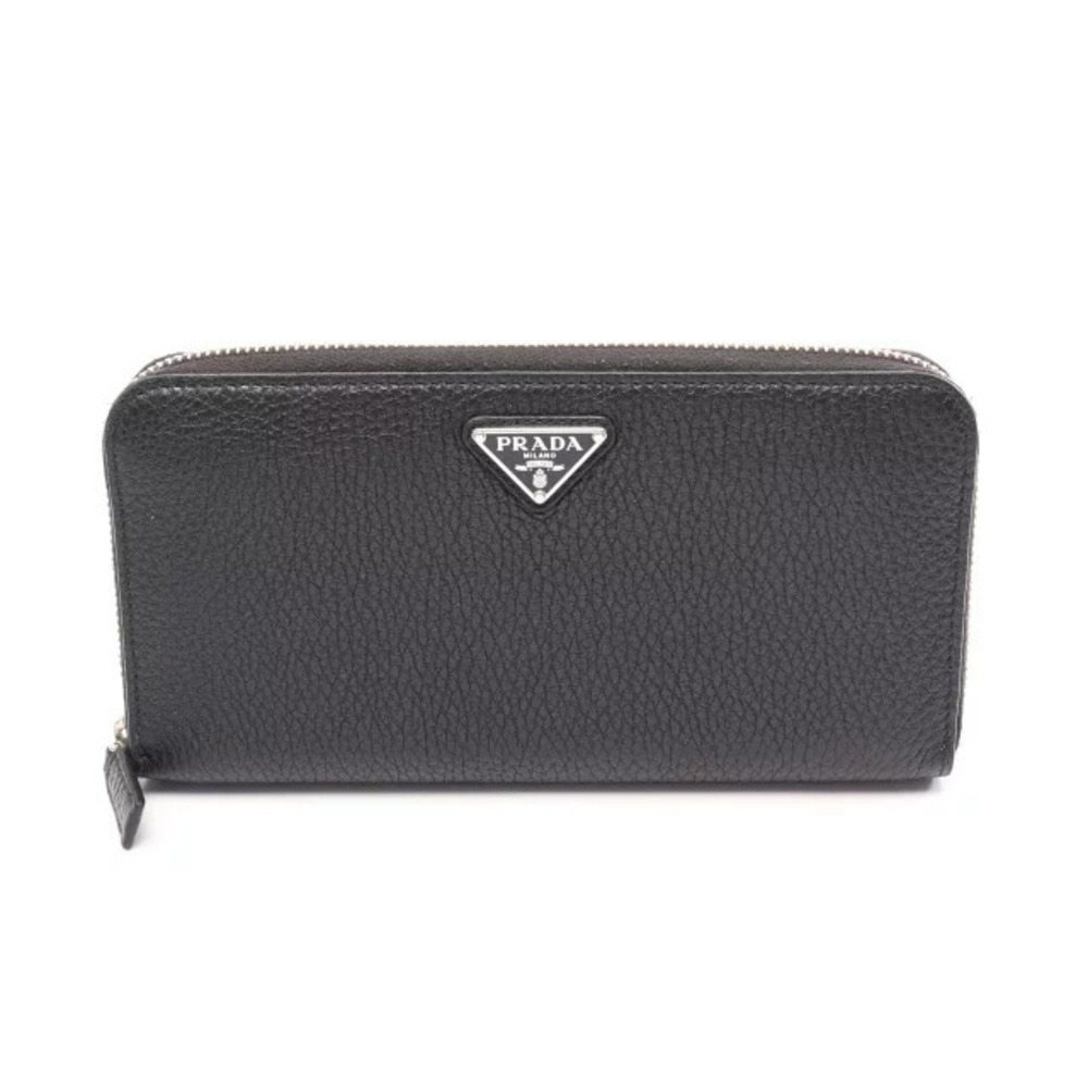 Prada Round Long Wallet Leather Black
